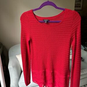 Red Sweater with Lace Hem